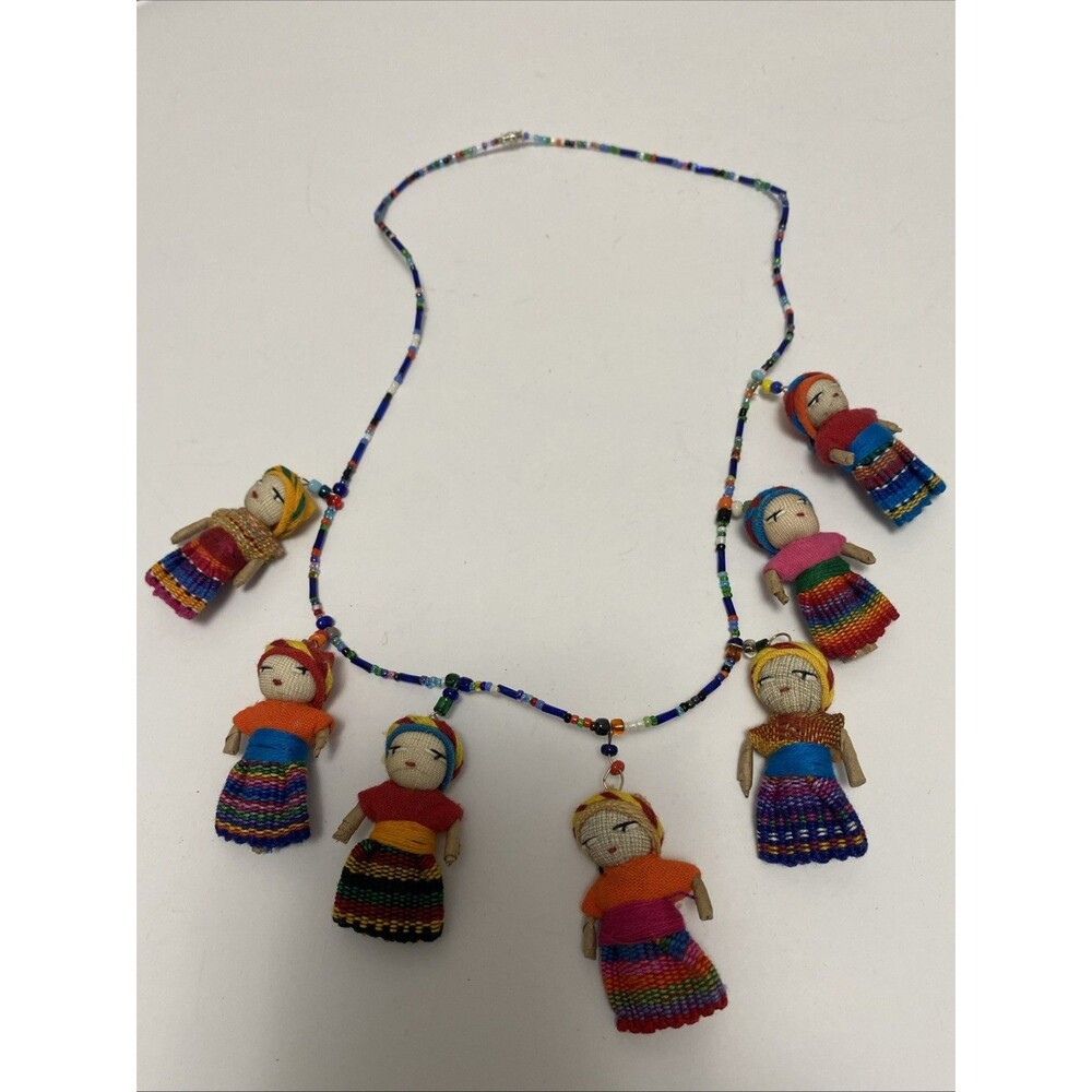 Vintage Worry Doll Necklace Handmade Folk Art Guatemala